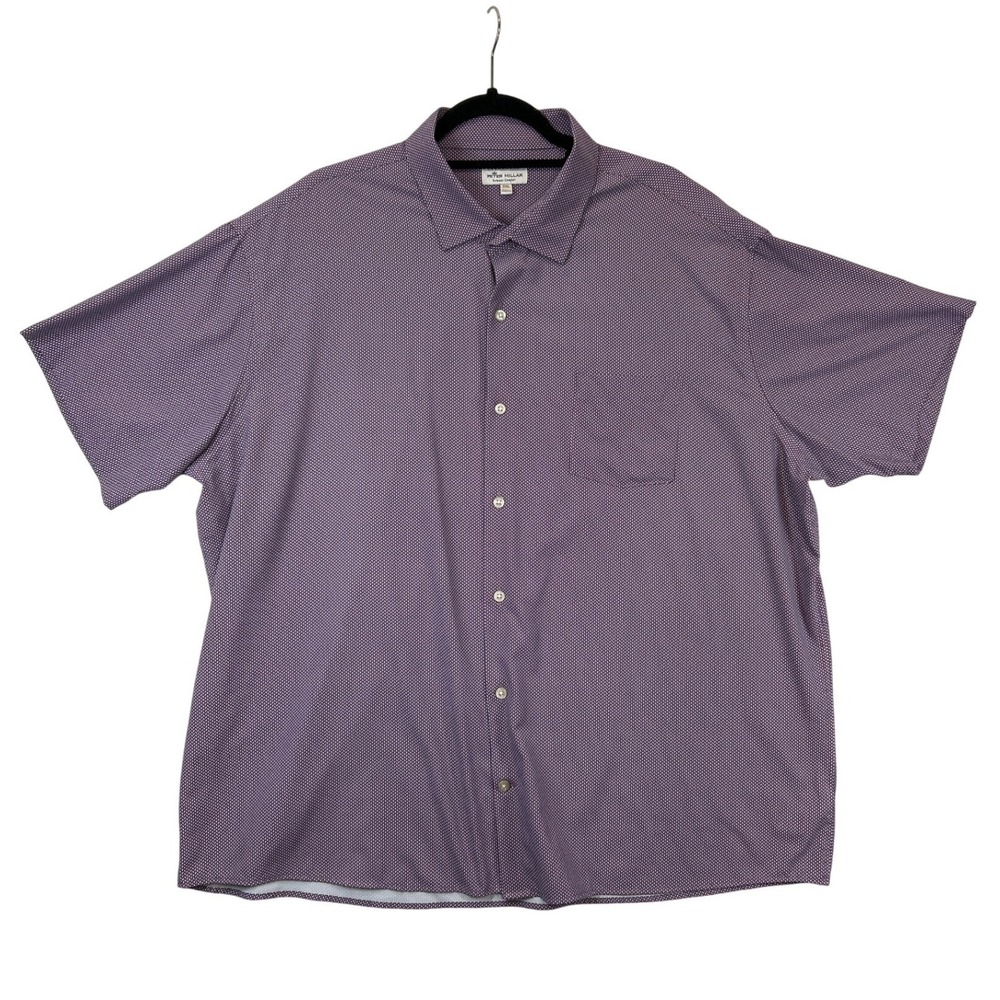 Peter Millar Shirt Mens XXL Purple Geometric Short Sleeve‎ Button Front